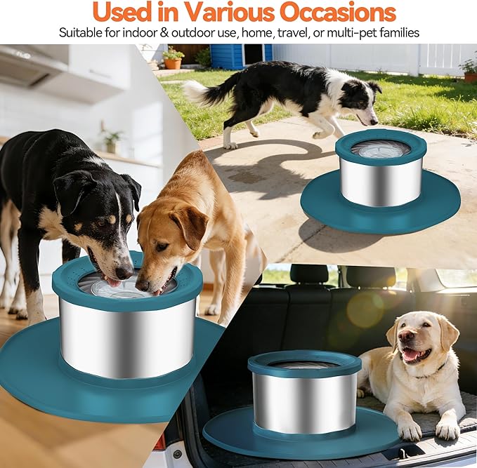Decflow 12L No Spill Dog Water Bowl for Large Dogs, Stainless Steel Spill Proof Bowls with Suction Cup Anti-Skid Mat, Slow Feeder for Messy Drinkers, Heavy Duty Pet Bowls for Indoor/Outdoor Blue