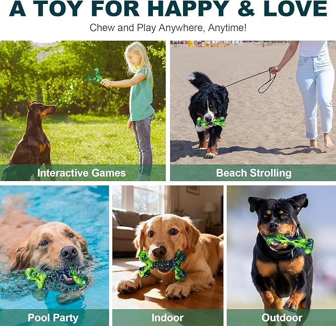 3-Pack Indestructible Dog Chew Toys for Aggressive Chewers, Peanut Butter Nylon Bones for Medium Large Dogs (25-90 lbs), Dental Chews for Boredom & Anxiety, St. Patrick's Day Gift (Lucky Green)
