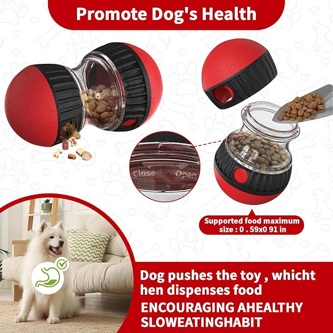 Interactive Dog Treat Dispenser and Puzzle Toys, Dog Slow Food Feeder Rolling Ball for Reducing Boredom and IQ Training Toys, Red