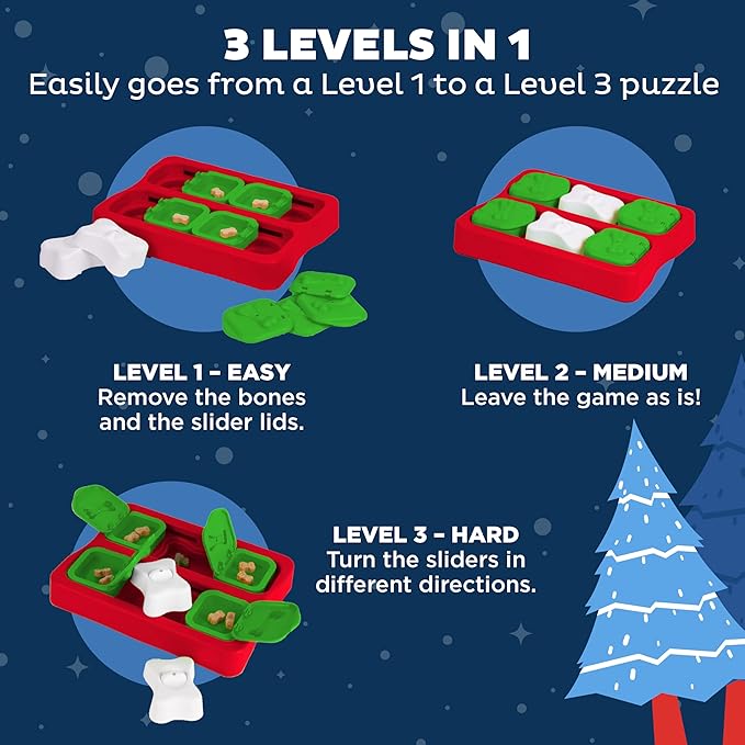 Outward Hound by Nina Ottosson Holiday Dog Brick Treat Puzzle Dog Toy, Level 2 Intermediate, Red, Small