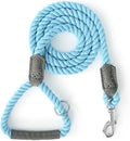 Mile High Life Dog Leash, Braided Cotton Rope Leashes with Leather Handle - Heavy Duty Metal Clasp, 4FT, 1/2" Thick - Wedding, Walking & Training Leash for Small Medium Large Dogs (Sky Blue)
