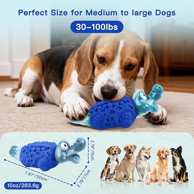 FurtasticiFinds Dog Chew Toys for Aggressive Chewers, Tough Squeaky Dog Toy for Large Medium Dogs, Bacon Flavor Nylon & Natural Rubber, Dental Care Interactive Dog Toys to Reduce Boredom, Royal Blue