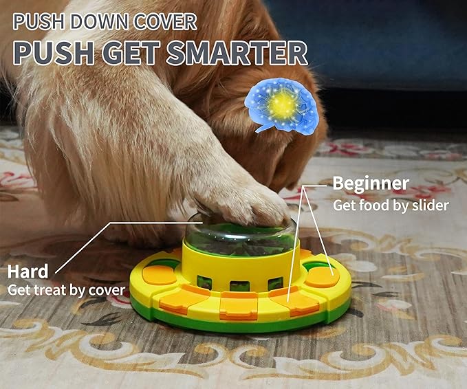 LiuMelinda Dog Puzzle Toy Mental Stimulation - Level 3 in 1 Dogs Food Feeder Puzzle, Dog Treat Puzzle Feeder (Level 2 in 1-Intermediate-Green Push)