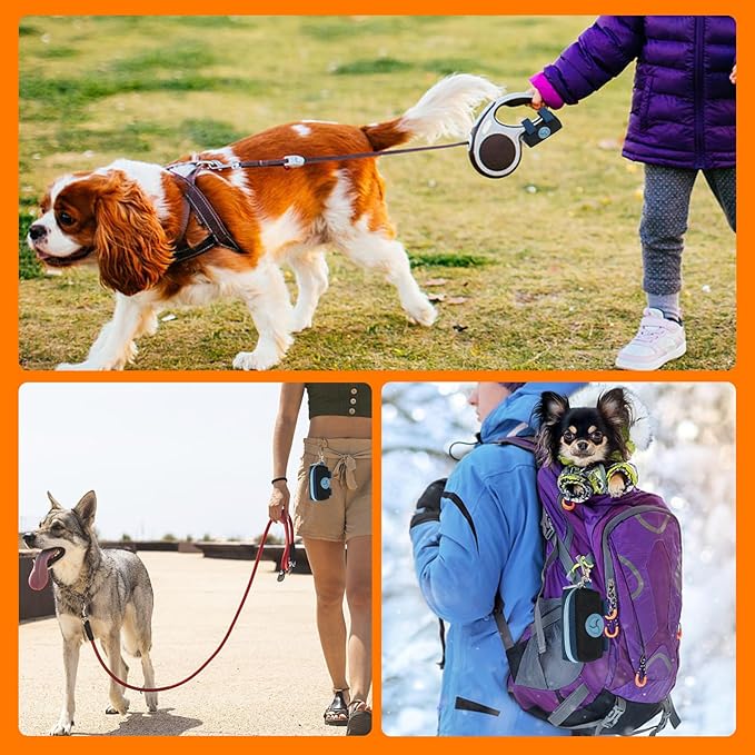 Dog Poop Bag Holder Zippered Pouch, Portable Dog Poop Bag Dispenser with 1 Metal Clip, Fashion Color Matching Canvas Waste Bag Holder for Leashes - Blue & Black