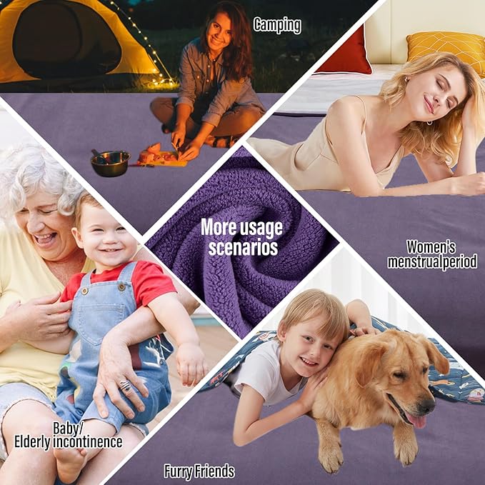 Waterproof Blanket for Bed Couch Sofa, 60"x80" Reversible & Washable, Waterproof Blanket Queen Size, Water Resistant Twin Bed Blankets, Leakproof (Deep Purple/Light Purple)