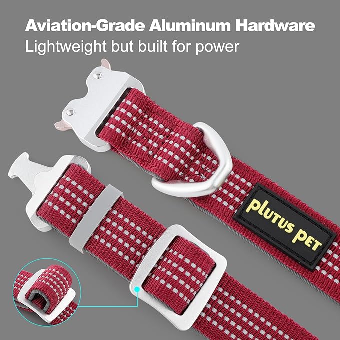 Plutus Pet Reflective Dog Collar with Aviation Aluminum Buckle, Neoprene Padded for Comfort, Lightweight, Heavy Duty Nylon Collar for Puppy Small Medium Large Dogs (Burgundy Red, L)