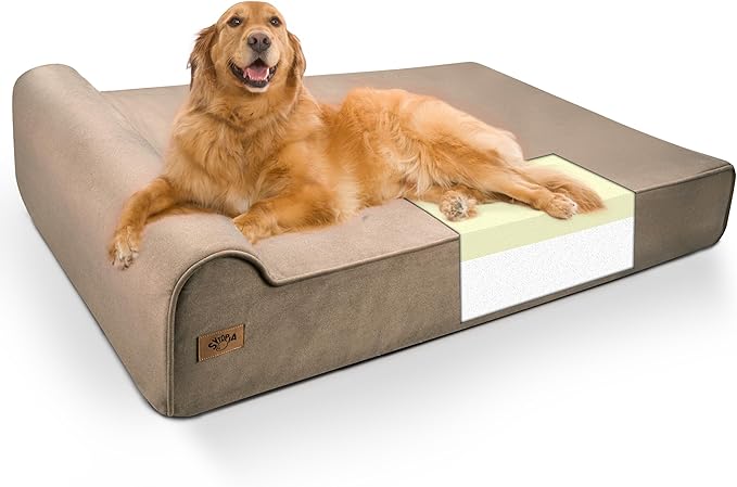Sytopia XXL 35D Memory Foam Dog Bed for Extra Large Dogs – 7" Thick Orthopedic Pet Couch for Seniors and Big Breeds up to 150 Pounds, with Water-Resistant Liner & Washable Cover – Brown