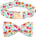 Elegant little tail Dog Collar- Cute Floral Dog Collar with Bow for Small Dogs, Female Adjustable Cotton Summer Pet Bow Holiday Puppy Collar for Small Medium Large Dogs