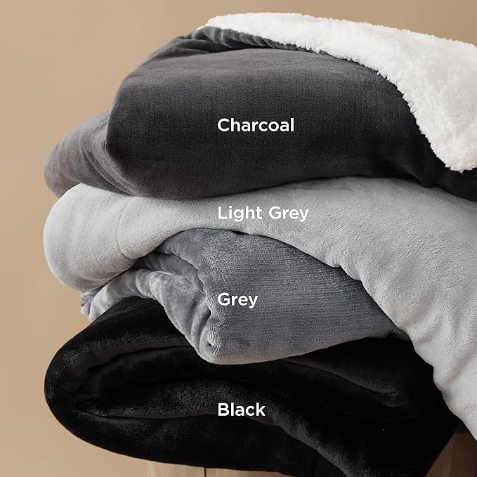 Bedsure GentleSoft Sherpa Fleece Throw Blanket for Couch, Non-Heated, Thick and Warm Throw for Women and Men, Soft Fuzzy Plush Blanket for Winter, Light Grey, 50x60 Inches