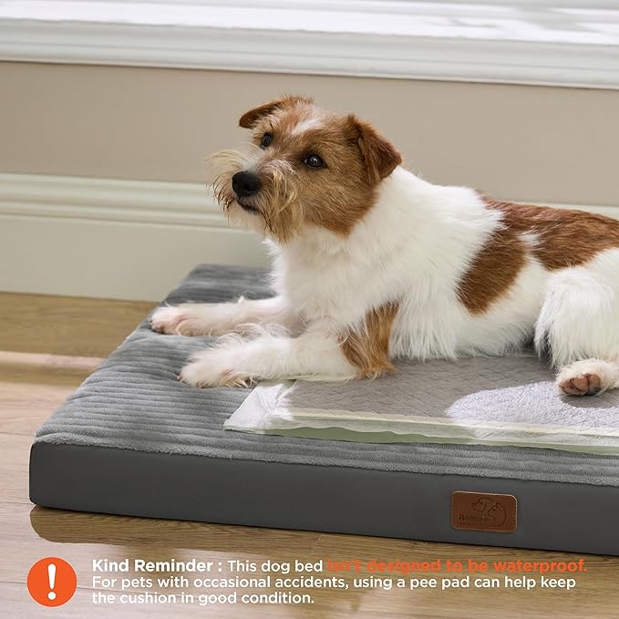 Bedsure ComfyFleece Dog Bed Medium Size Dog - Orthopedic Pet Beds with Removable Washable Cover, NOT Waterproof Egg Crate Foam Puppy Mat, Suitable for Pet Up to 35 lbs, 29"x18"x2.8", NOT for Chewers