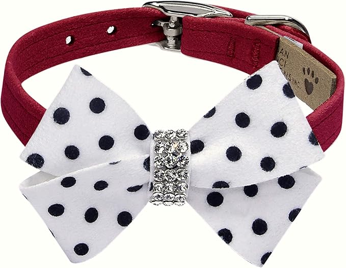 Susan Lanci Designs Ultrasuede Premium Dog Collar with Nouveau Bow, Red, Medium
