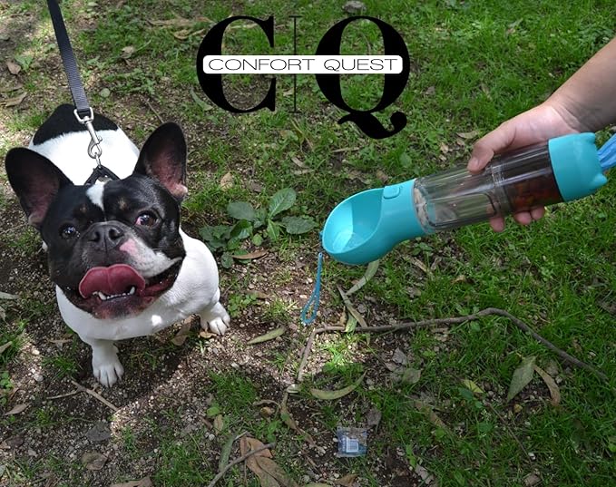 Dog Water Bottle Cup Bag - Portable Dispenser Bottles and Bowl Food for Dogs - Travel Container Pet - Small Dog Poop Bags Roll - 4 in 1-8 Rolls Puppy Poop Bags