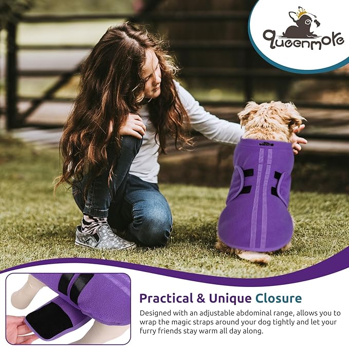 Queenmore Small Dog Sweaters, Soft Fleece Vest Pullover Dog Jacket with Leash Hole, Warm Winter Pet Clothes Cold Weather Doggy Dachshund Sweater for Medium Dogs Cats Boy or Girl (Lavender, S)