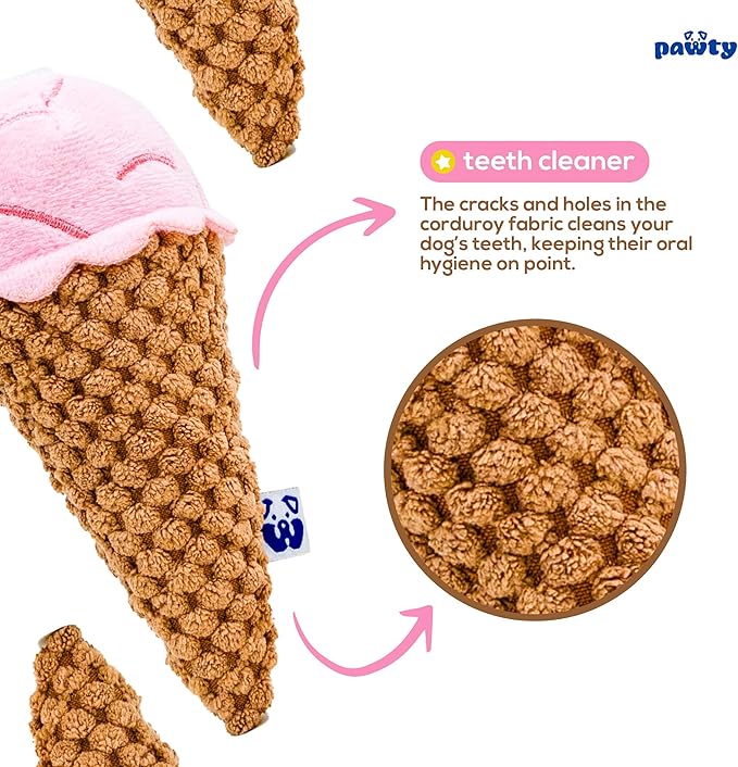 Ice Cream Cone Toy - Plush Interactive Food Shaped Parody Toy with Squeaker - Fetch Cute Chew Toy - Cute Dog Gifts for Favorite Dog Birthday