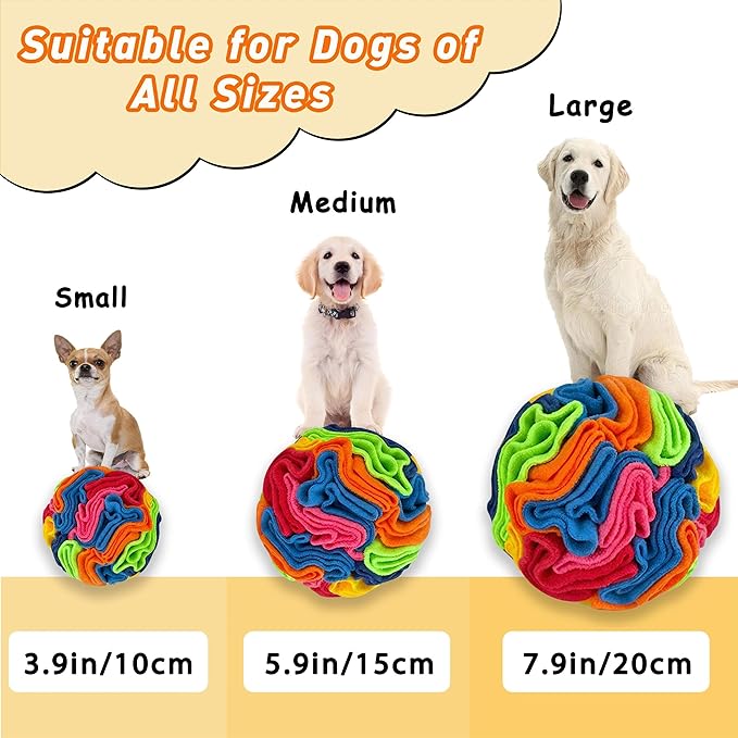 ABULL 5.9" Snuffle Ball for Dogs - Interactive Dog Puzzle Toy & Slow Feeder, Relieves Boredom & Exercises Sniffing by Sparking Foraging Instincts, Machine Washable for All Breeds (Rainbow, Medium)