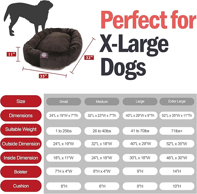 Majestic Pet 52 Inch Micro Velvet Calming Dog Bed Washable – Cozy Soft Round Dog Bed with Spine for Head Support - Fluffy Donut Puppy Mat 52x35x11 (inch) X- Large - Storm (2025)