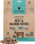 Vital Essentials Freeze Dried Dog Food, Raw Beef & Salmon Soft Nibs | Complete Meal or Mixer | 99% Beef, Salmon, Organs & Bone | High Protein, Low Carb, Grain Free, Dry Dog Food | 14 oz
