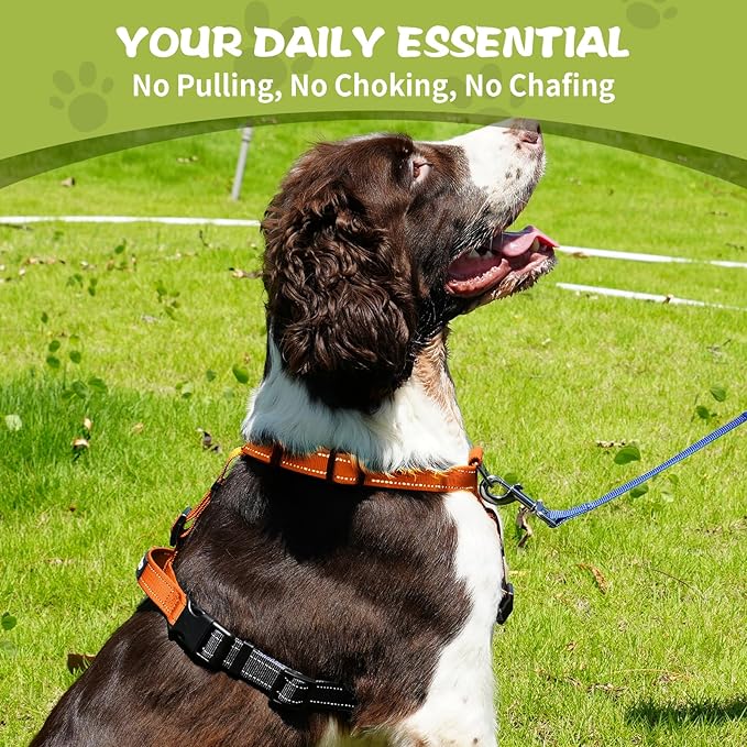 Dog Harness,Adjustable No Pull Dog Harness,Y-Shaped Design,Buckle-Neck Balance Harness with Reflective, Ideal for Dog Training Hiking, Easy Walk Harness,Durable High-Tensile Nylon-Orange-S