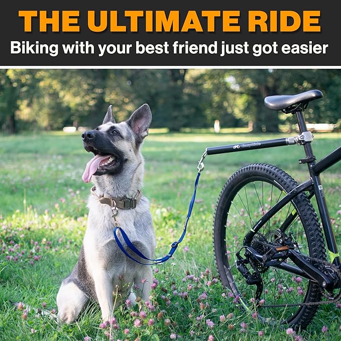V2.0-180° Rotating Dog Bike Leash - with Shock Absorbers and Quick Attach Mechanism | Carbon Fiber | Detachable, Adjustable for The Smoothest Ride- Patent Pending (Blue)