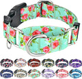 No Pull Martingale Dog Collar with Buckle Floral Slip Collar for Female Dogs (Green Rose,Large)
