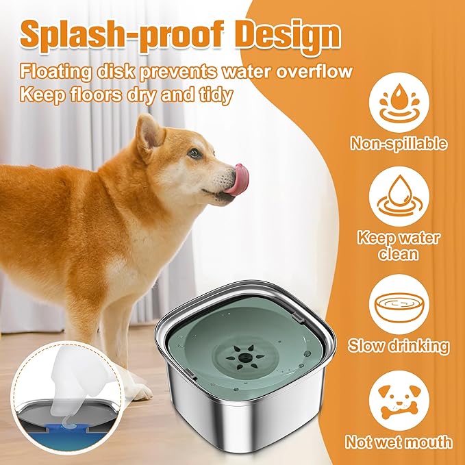 Decflow 3L Stainless Steel Slow Drinking Dog Bowl with Lid, No Spill Travel Dog Water Bowl Dispenser for Large Dogs