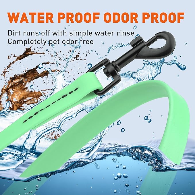 Dogline Biothane Waterproof Dog Leash Strong Coated Nylon Webbing with Black Hardware Odor-Proof Easy to Clean High Performance for Small or Large Dogs Made in USA 2 ft Lead, Sea Foam Green