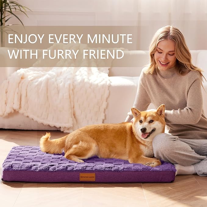 Patas Lague Orthopedic Dog Bed Large Sized Dog 36''X24'', Waterproof Soft Comfortable Egg Crate Foam Large Pet Beds Crate Mat with Removable Washable Cover and Nonskid Bottom, Pueple