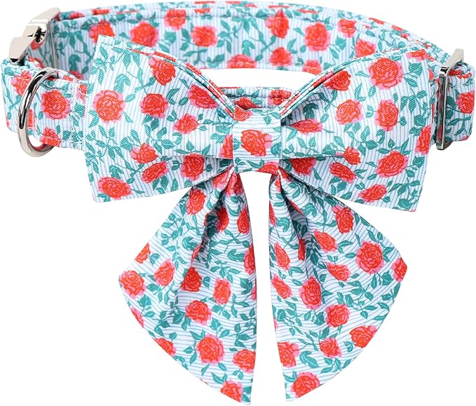 Lionet Paws Design Dogs Collar Cute Flower Sailor Bow Dog Collars for Girl Female Small Medium Dogs with Rose XS