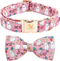 Elegant little tail Halloween Dog Collar, Pink Ghosts Print Dog Collar with Bow Puppy Collar Bowtie Flower Female Cotton Adjustable Collars for Small Medium Large Dogs