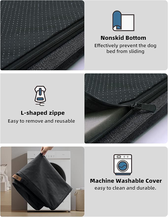 Sytopia Indestructible 50 Inch Orthopedic Waterproof Dog Crate Bed chew Proof for Extra Large Dogs, Removable Washable Cover, Egg Crate Foam Mat, Suitable for Dogs Up to 130 lbs, Dark Grey