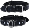 Genuine Leather Reflective Dog Collar | Stellar Series | Safe for Night Walking | Soft, Cushion Padding, Handmade | Best for Small, Medium, Large, XL (M (Fit Neck Size 14.5"-18.5"), Raven)