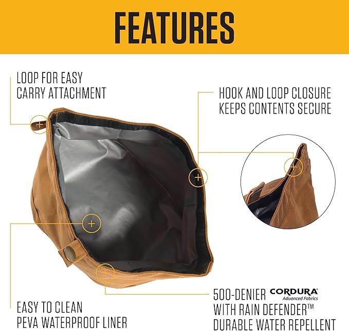 Carhartt Nylon Duck Travel Dog Bowl, Packable Dog Bowl for Food and Water, Carhartt Brown, 10 Cup Capacity