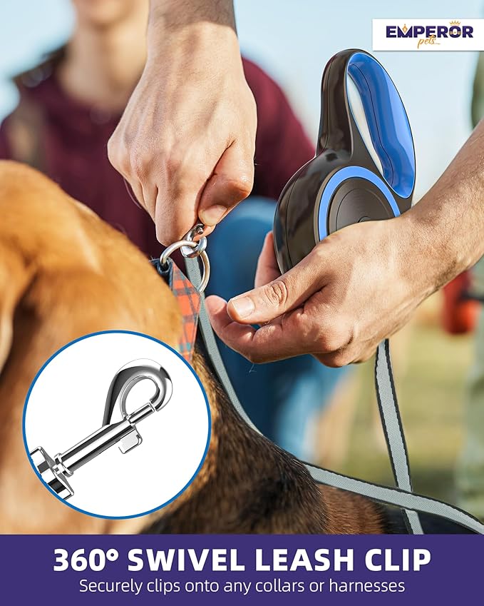 Emperor Pets 16 Feet Retractable Dog Leash Small Dogs - Up to 44lbs, Heavy Duty Leash Retractable 16 ft, Dog Leashes for Small Breed Dogs -BL16S