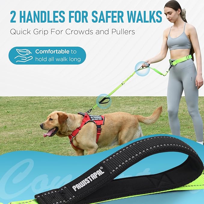 Hands Free Dog Leash, Waist Bungee Leash for Large Dogs, 6-8ft Adjustable Heavy Duty Leashs(50-120 lbs)
