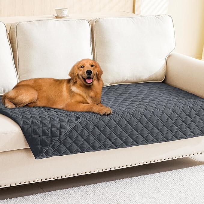 Smiry Waterproof Dog Bed Cover Pet Blanket, Soft Washable Dog Blanket for Furniture Bed Couch Sofa Reversible, Checkered (30"x70", Dark Grey/Dark Grey)