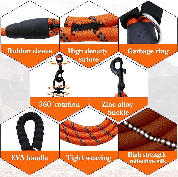 Four Dog Leash,4 Way Leash for Dogs,No Tangle Triple Leash for 4 Dogs,360 Swivel No Tangle Walking Leash for 4 Dogs,4 Dog Leash with Reflective for Large Medium Small Dogs
