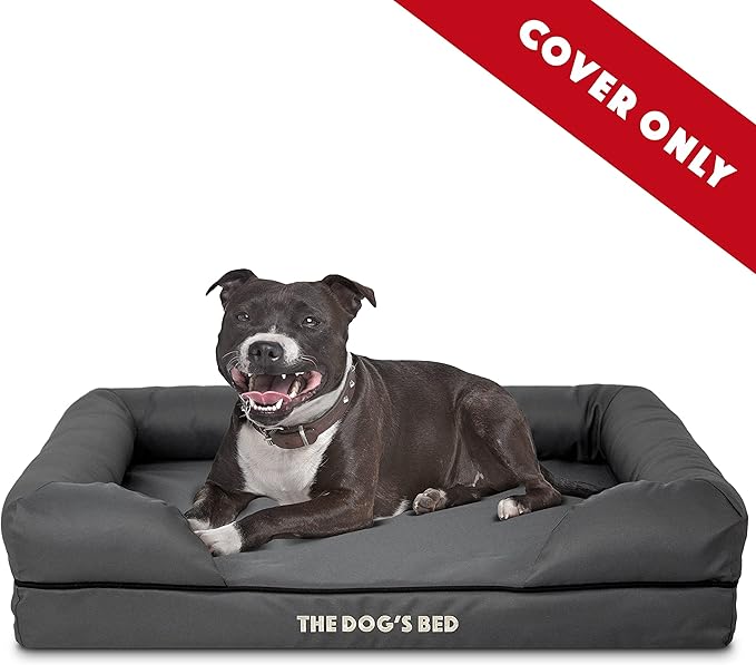 The Dog’s Bed Replacement Outer Cover, Oxford Fabric, Grey with Black Trim, Medium