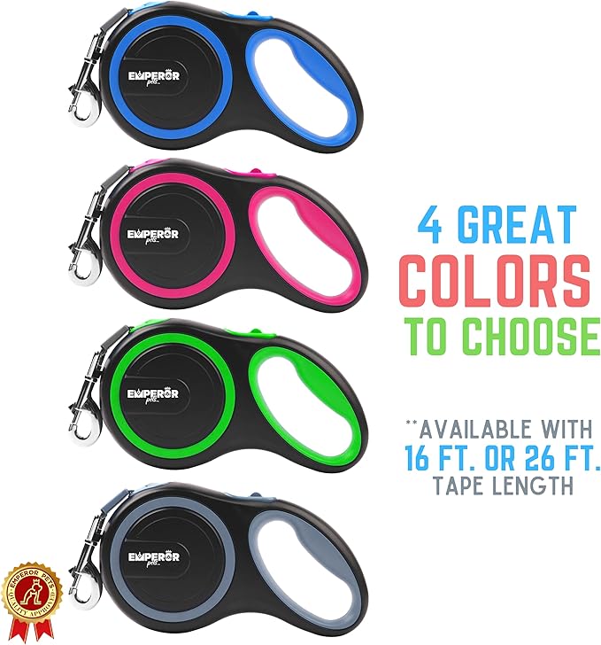 Emperor Pets 26 ft Retractable Dog Leash Large Dogs - Up to 110lbs, Heavy Duty Leash Retractable 26 ft, Dog Leashes for Large Breed Dogs -BL26