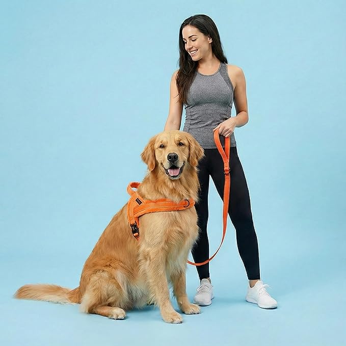 Didog Soft Flannel Padded Dog Vest Harness, No Pull/Quick Fit Reflective Dog Strap Harness, Easy for Training Walking (L:Chest 26-32", Orange)