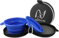 Happilax Travel Dog Bowl Set - 2 Foldable Silicone Food and Water Bowls with Carabiners and Bag - Collapsible Feeding Bowls for Wet and Dry Food - 680ml Capacity - Available in Black and Blue