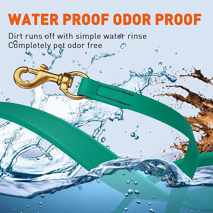 Viper Biothane K9 Working Dog Leash Waterproof Lead for Tracking Training Schutzhund Odor-Proof Long Line with Solid Brass Snap for Puppy Medium and Large Dogs, 15ft Teal