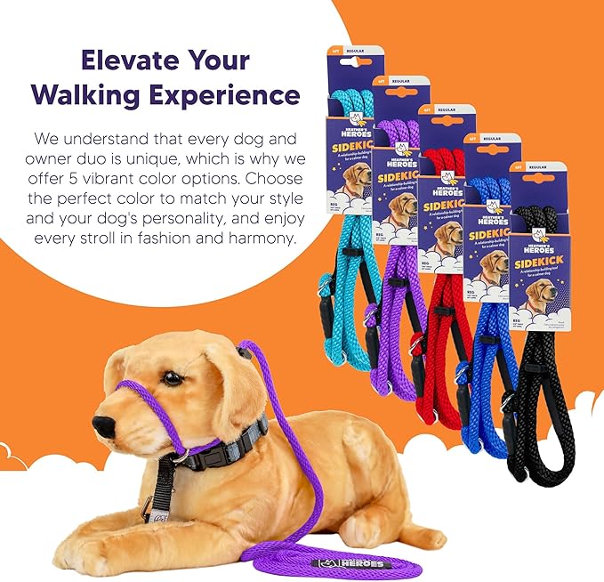 Heather's Heroes Sidekick Dog Headcollar with Leash - Effective Dog Training Tool for Leash Reactivity and Behavior Issues (Purple, Mini (1/4"))
