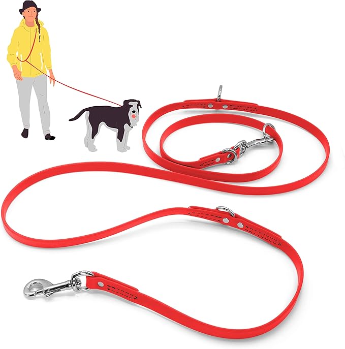 Jelly Pet Multi-Purpose European Style Leash l Made in America l Stronger Than Leather l Waterproof and Easy to Clean (5/8", Red)
