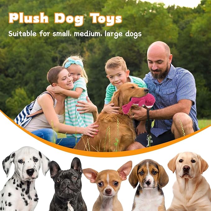 3-Layered Stuffed Dog Toys for Medium Large Dogs, Large Plush Squeaky Dog Toys to Keep Them Busy for Small Medium Large Breed, Cute Animals Puppy Teething Chew Toys - Pink Bear L