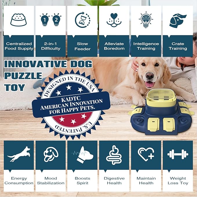 KADTC 2 Levels of Challenge Dog Puzzle Feeder Toy U.S. Brand,Design Push-to-Release Treat Dispenser for Small Medium Large Dogs Boredom Buster Puppy Mental Stimulation Enrichment Feeding Puzzles Toys