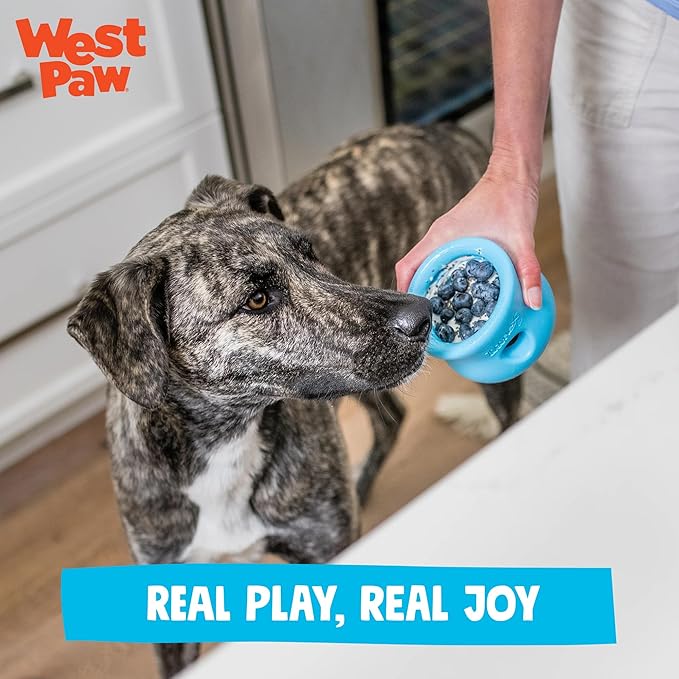WEST PAW Zogoflex Toppl Interactive Treat Dispensing Puzzle Dog Toy for Mental Stimulation & Enrichment-Holds Kibble & Treats-Lickable, Freezable & Dishwasher Safe-Made in USA-Small-Sunflower Yellow