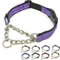 Martingale Dog Collars, Reflective Nylon Collar with Stainless Steel Chain, Adjustable Walking Training Dog Collars with Quick Release Buckle, Suitable for Small Medium Large Dogs(Purple,M)