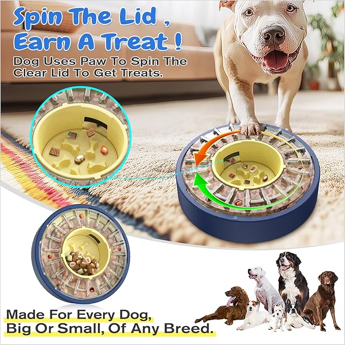 KADTC Large Size & Capacity Spinning Dog Puzzle Feeder, U.S. Brand & Design,Actually Slows Down Eating to 5-60 Minutes,Anti-Gulping Mental Enrichment for Dogs Treat & Food Dispenser Toy