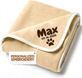 Personalized Puppy Blanket – Custom Embroidered Dog Blanket with Name & Birth Date – Soft New Puppy Gift – Keepsake for Dog Lovers, Pup Moms & New Pet Owners - Cream