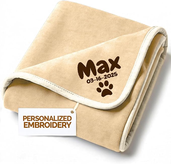 Personalized Puppy Blanket – Custom Embroidered Dog Blanket with Name & Birth Date – Soft New Puppy Gift – Keepsake for Dog Lovers, Pup Moms & New Pet Owners - Cream